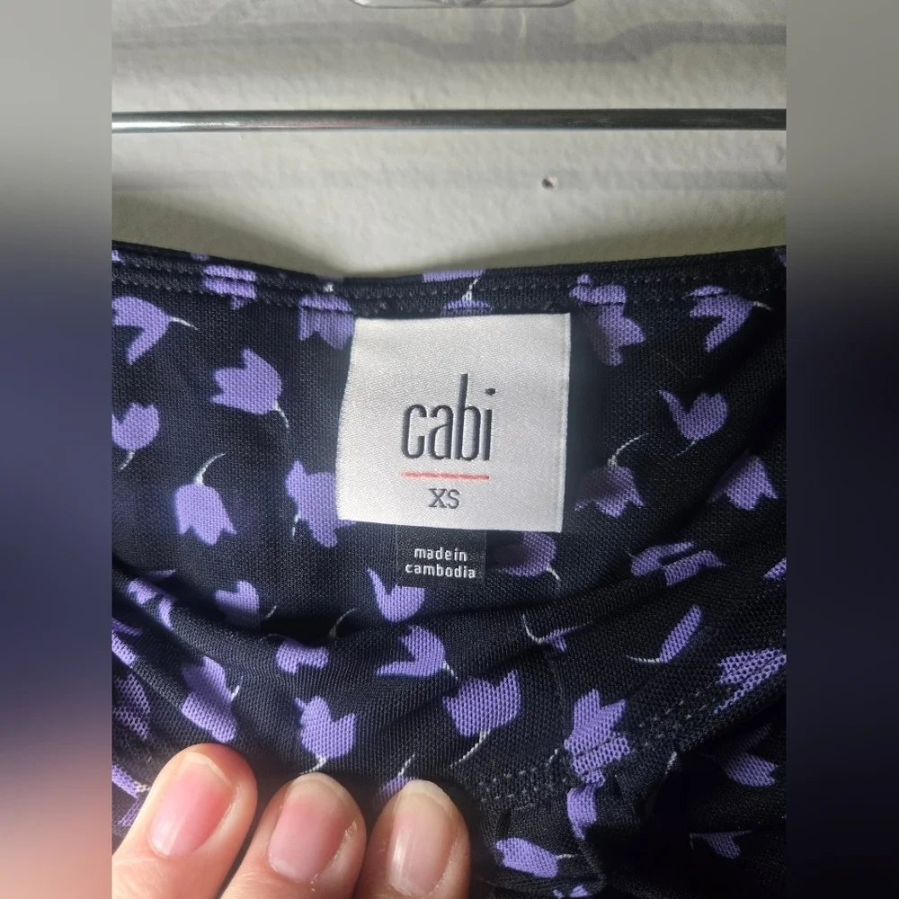 Cabi Floral Navy and Purple Floral Mesh Draped Pull On Midi Skirt Women's XS - Picture 4 of 5